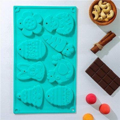 Форма для шоколада Доляна «Животные», силикон, 30×17×1 см, 8 ячеек (7,7×6 см), цвет МИКС