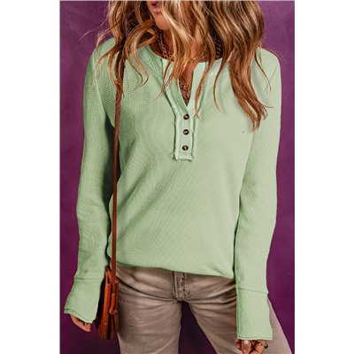 Swamp Waffle Knit Textured Henley Top