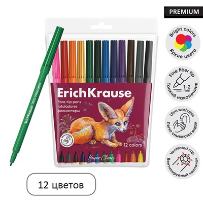 Фломастеры 12 цветов, ErichKrause, "Safari Ultra Washable" микс