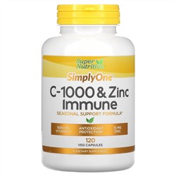 Super Nutrition, SimplyOne, C-1000 и цинк для иммунитета, 120 вегетарианских капсул