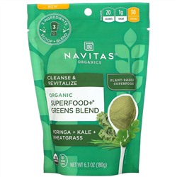 Navitas Organics, Organic Superfood+ Greens Blend, Moringa + Kale + Wheatgrass, 6.3oz (180 g)