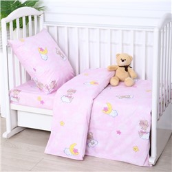 Постельное бельё BABY Мишка на облаках, цвет розовый, 112х147см,110х150см, 60х60см, бязь 142гр/м, 100% хлопок