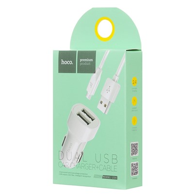 Адаптер Автомобильный с кабелем Hoco Z2A 2USB/5V/2.4A +micro USB (white)