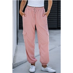 Pink Waffle Texture Cargo Pocket Jogger Pants