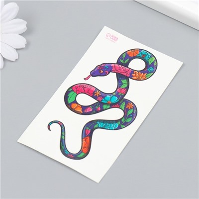 Татуировка на тело цветная "Цветочная змея" 10,5х6 см