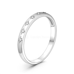 Кольцо узкое серебро звезды с фианитами родированное