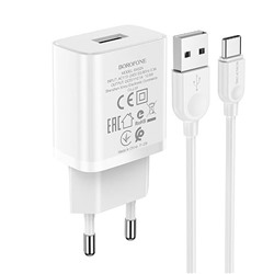 Адаптер Сетевой с кабелем Borofone BA52A Gamble (повр. уп.) USB 2,1A/10W (USB/Type-C) (white)