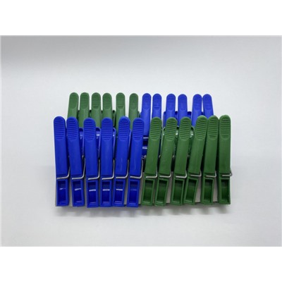 Прищепки пластмассовые зелено-синие 24 шт/уп.