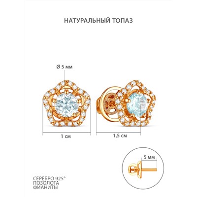 Кольцо из золочёного серебра с натуральным топазом и фианитами