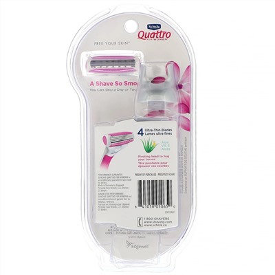 Schick, Quattro For Women, 1 бритва, 4 кассеты