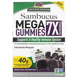 Nature's Answer, Sambucus Mega Gummies 7X Strength, черная бузина, 30 вегетарианских жевательных мармеладок без желатина