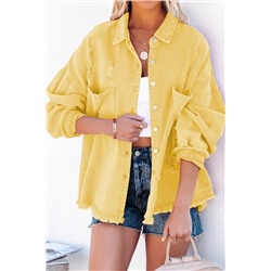 Yellow Distressed Fringe Trim Denim Jacket