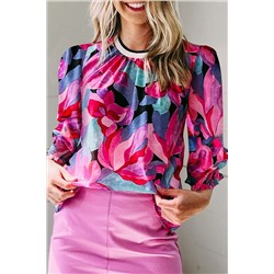 Multicolor Floral Print Ruched Sleeve Puff Sleeve Blouse