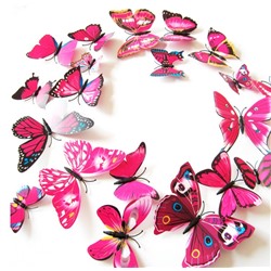 Набор декоративных 3D бабочек 12 шт (розовые)