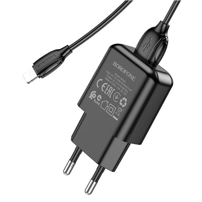 Адаптер Сетевой с кабелем Borofone BA64A USB 2,1A/5W (USB/Lightning) (black)