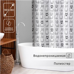 Штора для ванноы Доляна Cats, 180×180 см, полиэстер, цвет белый