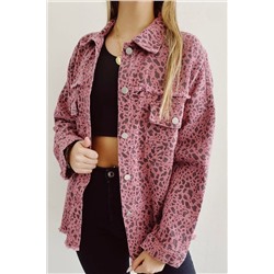 Pink Stars & Animal Spots Print Button Up Denim Shacket