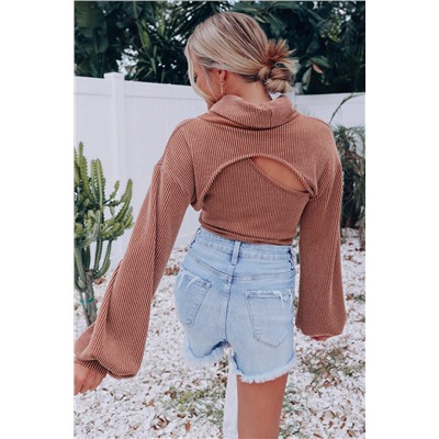 Brown Corded One Shoulder Tank with Puff Sleeve Bolero Set