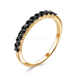 Кольцо из золочёного серебра с нат.чёрной шпинелью 925 пробы к-7237з416