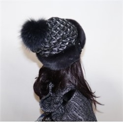 Комплект шапка+снуд "Бини-2" мех норка, цвет черный Размер Универсальный(54-60)