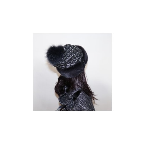 Комплект шапка+снуд "Бини-2" мех норка, цвет черный Размер Универсальный(54-60)