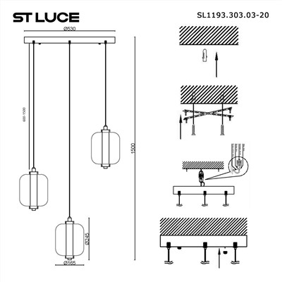 SL1193.303.03 Светильник подвесной ST-Luce Латунь/Янтарный,Дымчатый,Голубой LED 3*11W 3000K