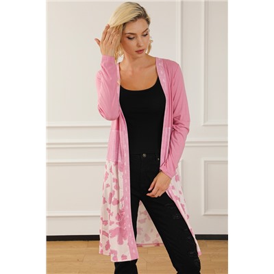 Pink Western Pattern Cow Patchwork Open Front Cardigan