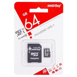 Карта памяти microSD Smartbuy 64GB + адаптер SD Class 10