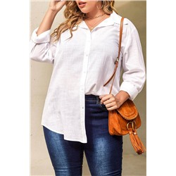 White Plus Size Linen Textured Button Up Shirt