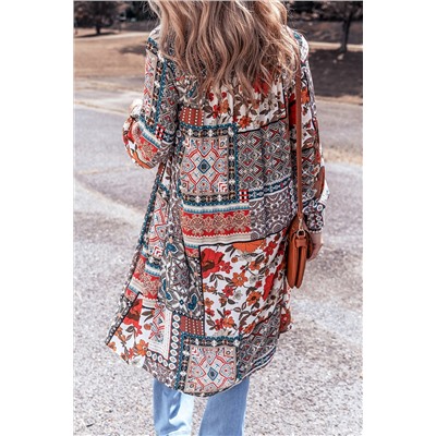 Multicolour Boho Mix Print Long Kimono