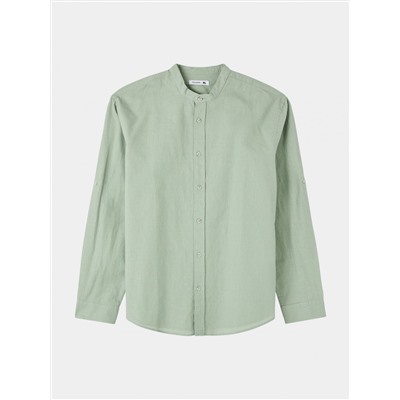 Однотонная рубашка с воротником-стойкой Изумрудно-зеленый