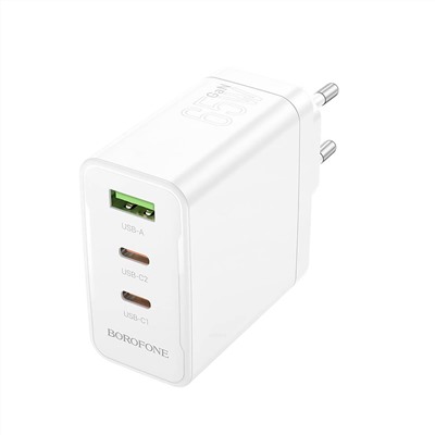 Адаптер Сетевой Borofone BN12 Manager PD 2Type-C/USB 65W (white)