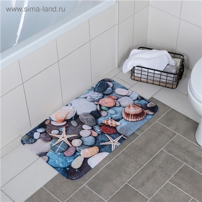 Коврик для ванной и туалета Доляна «Ракушки на камушках», 45×75 см
