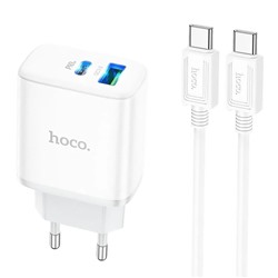 Адаптер Сетевой с кабелем Hoco C105A PD QC3.0 USB/Type-C 20W (Type-C/Type-C) (white)