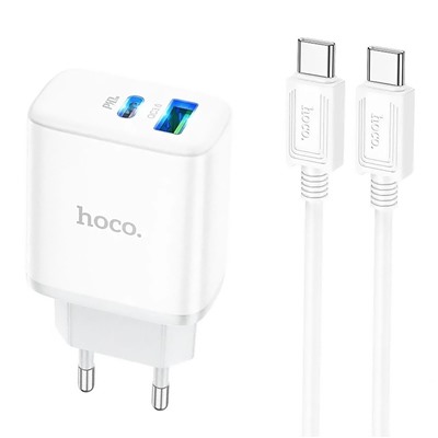 Адаптер Сетевой с кабелем Hoco C105A PD QC3.0 USB/Type-C 20W (Type-C/Type-C) (white)