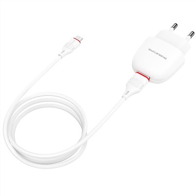 Адаптер Сетевой с кабелем Borofone BA49A Vast USB 2,1A/10W (USB/Micro USB) (white)