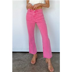 Розовые укороченные брюки-клеш из денима