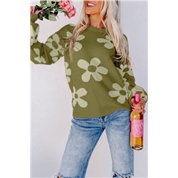 Зеленый свитер с цветочным узором