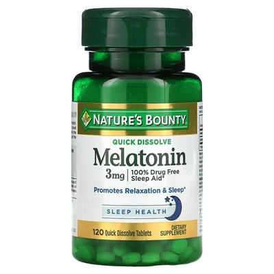 Nature's Bounty, мелатонин, вкус натуральной вишни, 3 мг, 120 быстро растворяющихся таблеток