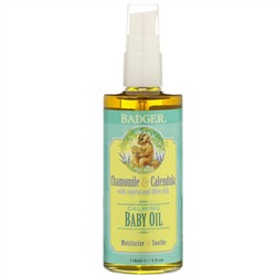 Badger Company, Calming Baby Oil, Chamomile & Calendula with Olive and Jojoba Oils, 4 fl oz (118 ml)