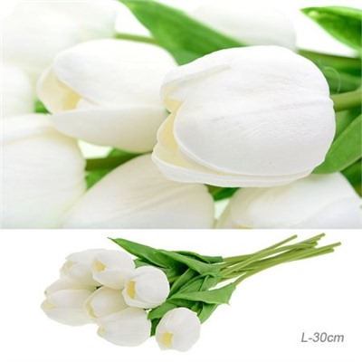 Цветок искусственный Тюльпан 30 см белые / 1205 /уп 200/1200/ латэкс