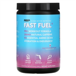 RSP Nutrition, Fast Fuel, формула перед тренировкой, восполнение жидкости и выносливость, со вкусом кокосового коктейля Miami Vice, 330 г (11,64 унции)