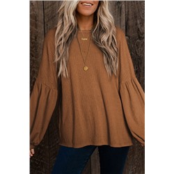 Orange Faux Knit Jacquard Puffy Long Sleeve Top