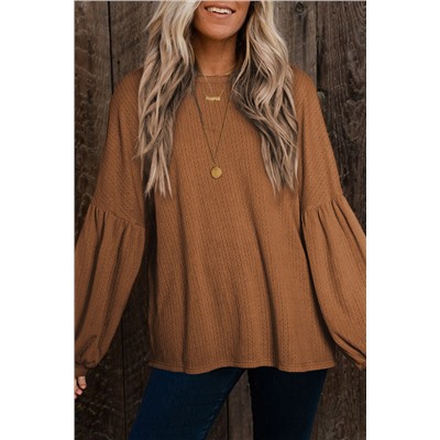 Orange Faux Knit Jacquard Puffy Long Sleeve Top