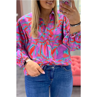 Multicolour Plus Size Floral Print Ruffled Puff Sleeve Shirt