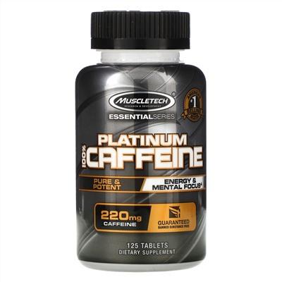 Muscletech, серия Essential, Platinum 100% Caffeine, 220 мг, 125 таблеток