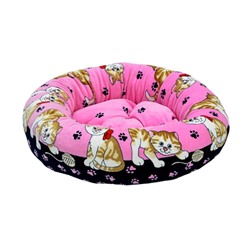 408623 Зооник Лежанка круглая с подушкой "кошки", розовый велюр (480х480х150)