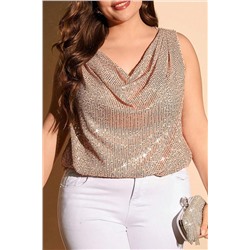 Apricot Plus Size Drape Front Sequined Tank Top