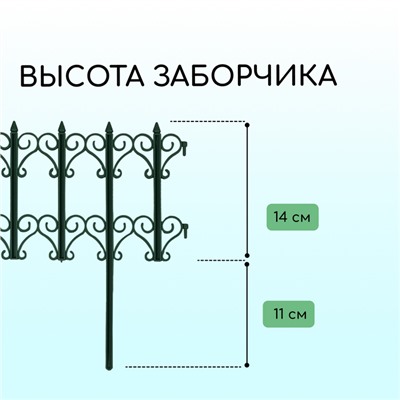 Ограждение декоративное, 25 × 180 см, 5 секций, пластик, зелёное, «Классика»