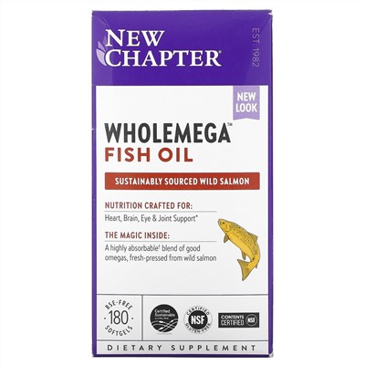 New Chapter, рыбий жир Wholemega, 180 мягких таблеток